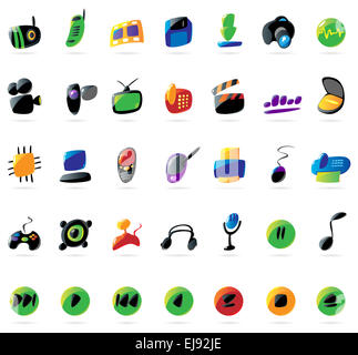 Elettronica colorati, i dispositivi e le icone della musica Foto Stock