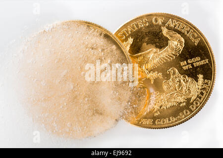 Golden Eagle coin emergente dal Deep Freeze Foto Stock