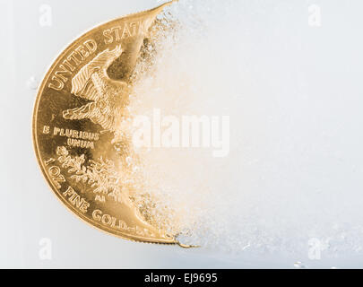 Golden Eagle coin emergente dal Deep Freeze Foto Stock