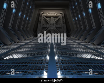 Interno futuristico di una stazione spaziale Foto Stock