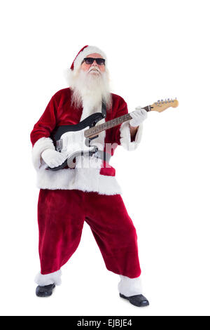 Santa Claus suona la chitarra con occhiali da sole Foto Stock