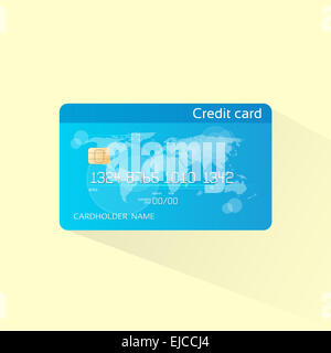 Carta di credito blu con chip realistico illustrazione vettoriale design piatto Foto Stock