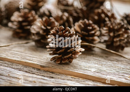 Pigne nelle quali il legno rustico sfondo Foto Stock