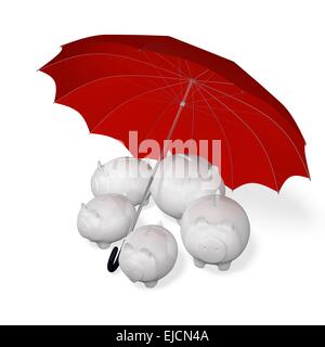 Salvadanaio di banche sotto un ombrello Foto Stock