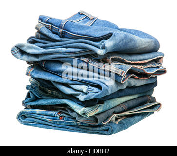 Pila di blu denim vestiti Foto Stock
