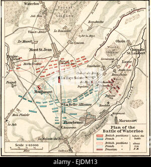 Piano di battaglia di Waterloo, Giugno 16-18, 1815. Dall' atlante storico, pubblicato 1923. Foto Stock