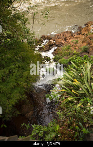 Argentina, Iguazu Falls, Saltar Lanusse cascata, che scorre nel Rio Iguazu inferiore Foto Stock