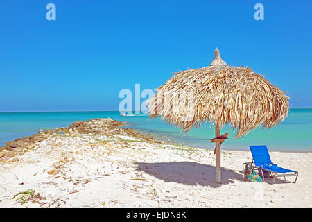 Erba ombrellone in spiaggia su Aruba nei Caraibi Foto Stock