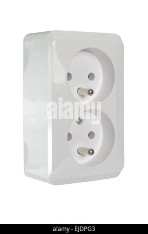 Presa elettrica bianco presa in plastica isolato su sfondo bianco Foto Stock