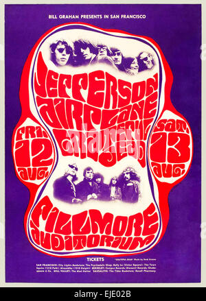 Poster per la1966 Jefferson Airplane e Grateful Dead concerto al Fillmore Auditorium di San Francisco, Stati Uniti d'America disegnato da Wes Wilson. Foto Stock