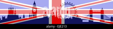 Lo skyline di Londra con bandiera Illustrazione Vettoriale