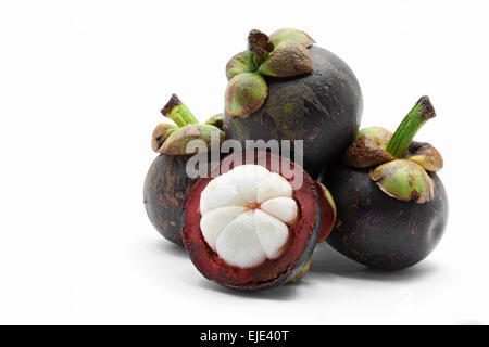 Tropicale asiatico mangosteen frutta su sfondo bianco Foto Stock