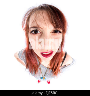 Vicino la faccia di un preoccupato Giovane Donna Foto Stock