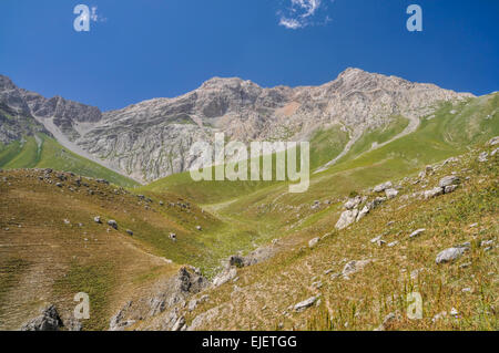 Scenic picchi in mountain range Tien-Shan in Kirghizistan Foto Stock