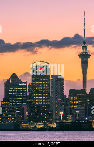 Auckland di notte da Devonport. Foto Stock