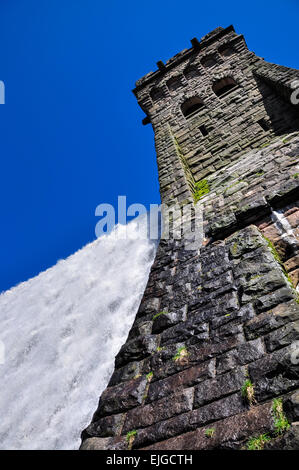 Imponente torre in pietra della diga di Howden nella parte superiore della valle del Derwent, Peak District, Derbyshire. Foto Stock