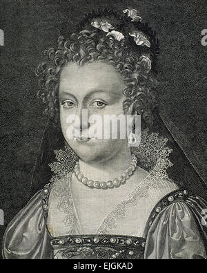 Elizabeth I (1533-1603). Regina di Inghilterra e Irlanda. Chiamato la Vergine Regina. Casa di Tudor. Incisione. Ritratto. Foto Stock