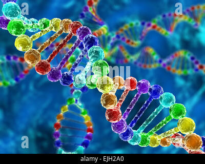 Rainbow del DNA (acido desossiribonucleico) con una sfocatura sullo sfondo Foto Stock