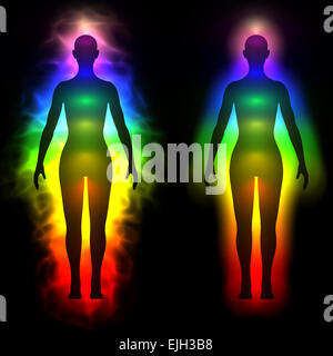 Rainbow aura della donna - silhouette Foto Stock