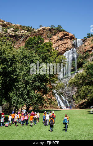 Johannesburg Sud Africa, Roodepoort, Walter Sisulu National Botanical Garden, Witwatersrand, Muldersdrif se Loop, Roodekrans, cascata, scogliera, fiume, teache Foto Stock