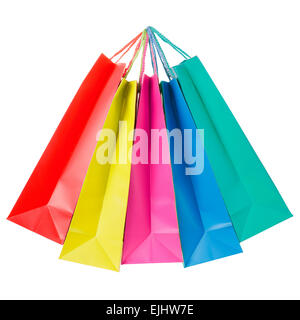 Carta colorata shopping bags su bianco Foto Stock