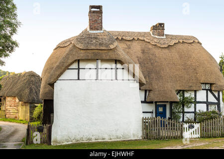 Casa con tetto di paglia, Hampshire, Inghilterra Foto Stock