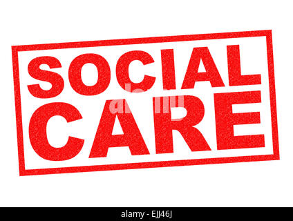 La cura sociale rosso timbro di gomma su uno sfondo bianco. Foto Stock