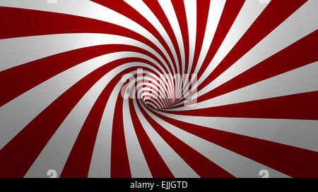 Spirale ipnotica o swirl rendendo il bianco e il rosso sfondo come 3d tunnel con rotazione mentale Foto Stock