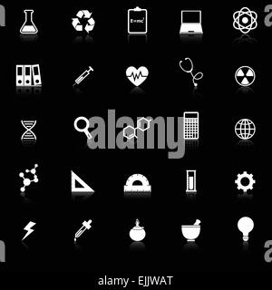 La scienza le icone con il riflettere su sfondo nero, vettore di stock Illustrazione Vettoriale