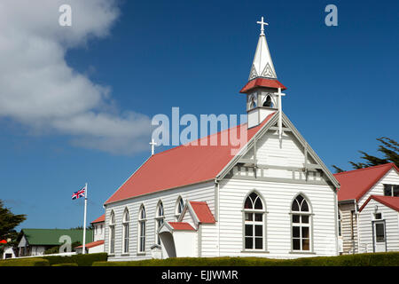 Falkland Port Stanley, Ross Road, St Mary dal tetto rosso, bianco rivestito di chiesa cattolica Foto Stock