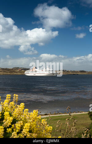 Falkland Port Stanley, Hapag Lloyd Expedition nave da crociera MS Hanseatic ormeggiati in porto Foto Stock