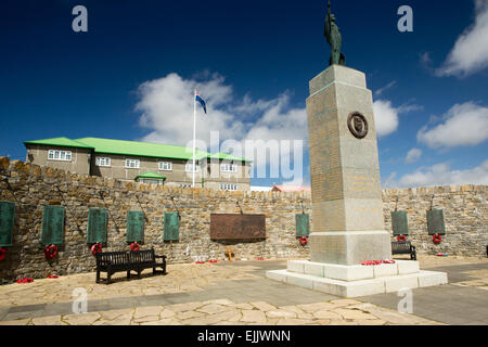 Falkland Port Stanley, Isole Falkland, placche di bronzo intorno 1982 War Memorial vittoria Foto Stock