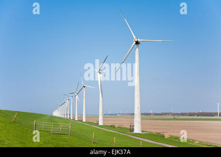 Mulini a vento in terreni agricoli olandese Foto Stock