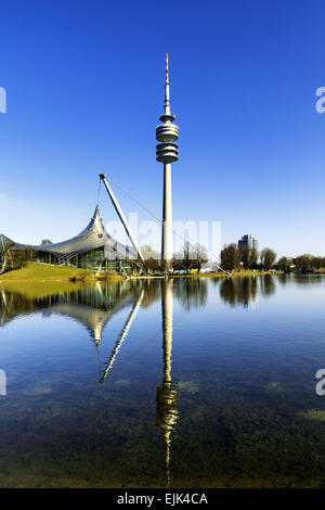 Olympiapark Monaco di Baviera stadio olimpico e installazione, Germania, Europa Foto Stock