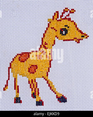 Il governo dello Sri Lanka ricami a mano e Cross-Stitch Giraffe Foto Stock