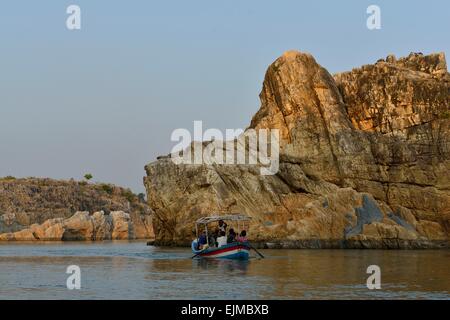 Rocce di marmo, Bhedaghat, Jabalpur distretto, Madhya Pradesh, India Foto Stock