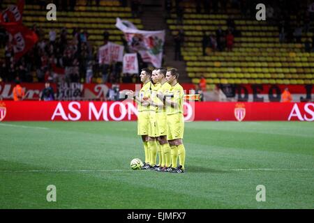 Hommage aux sportifs francais decedes dans l'incidente d 'helicoptere en Argentine/Camille Muffat/Alexis Vastine/Firenze Arthaud - 13.03.2015 - Monaco/Bastia - 29eme journee de Ligue 1 .Photo : Serge Haouzi/Icona Sport Foto Stock