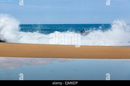 Onde infrangersi sulla Spiaggia Lumahai su Kauai Hawaii Foto Stock