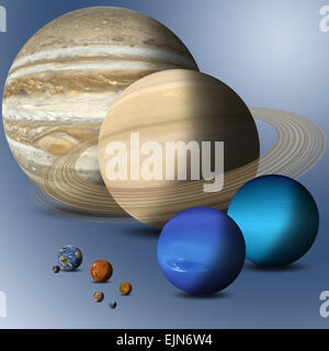 La grande famiglia del sistema solare pianeti full size elementi di confronto di questa immagine fornita dalla NASA Foto Stock