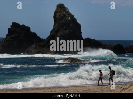 Gli escursionisti sulla spiaggia di Monro Nuova Zelanda Foto Stock