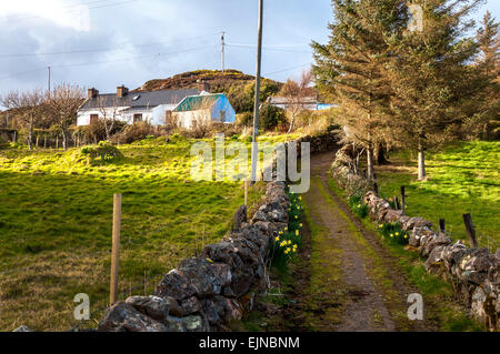 Fishermans cottage a Lackbeg, vicino Burtonport County Donegal Irlanda Foto Stock