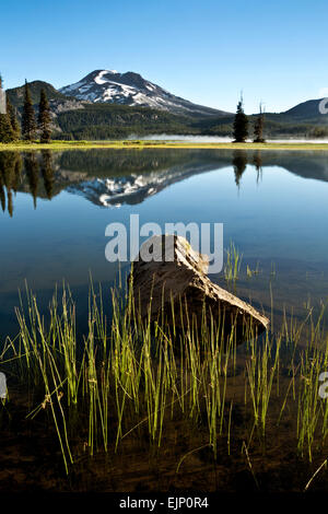 O01833-00...OREGON - Sud sorella riflettendo nel lago di scintille in Deschutes National Forest vicino a piegare. Foto Stock