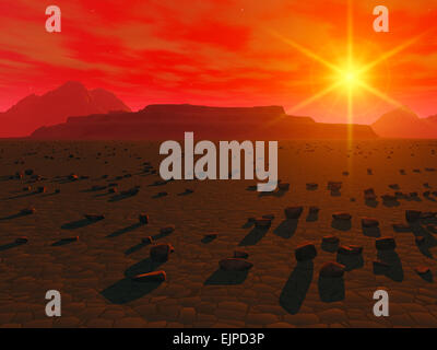 Red fantastico paesaggio pianeta alieno 3D render Foto Stock
