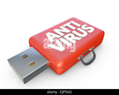 Valigia rosso marcato anti virus e connettore USB Foto Stock