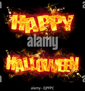 Fire happy Halloween testo in fiamme. Foto Stock