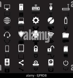Icone del computer con riflettere su sfondo nero, vettore di stock Illustrazione Vettoriale