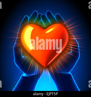 Cuore in mano - incandescente Foto Stock