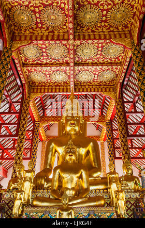 Thailandia Chiang Mai, Wat Suan Dok, statua di Buddha nel corridoio principale di preghiera Foto Stock