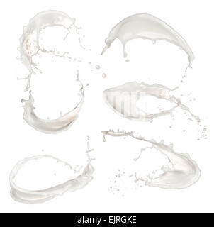 Studio dei colpi di spruzzi di latte isolato su sfondo bianco Foto Stock