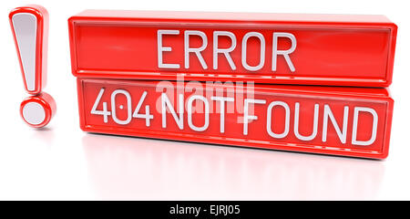 Errore 404 Non trovato - 3d banner, isolati su sfondo bianco Foto Stock